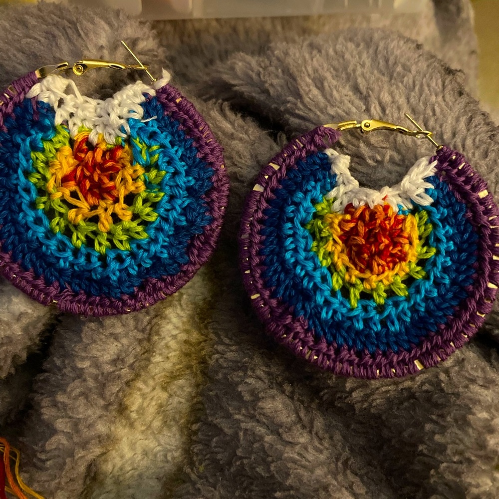 Handcrafted Chakra Crochet Hoops 2” Hoop SILVERTONE NWOT